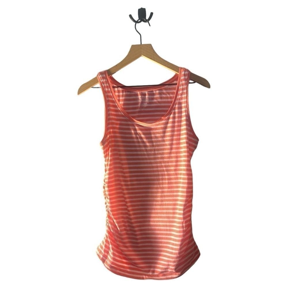 Great Expectations Maternity Tank Top Striped Ruched Sides Peach Size S